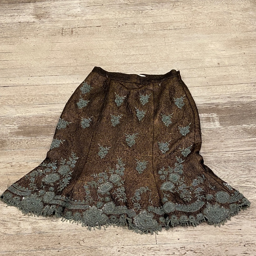 Badgley Mischka Brown and Gray STUNNING beaded A-Line flair Skirt SIZE 6
